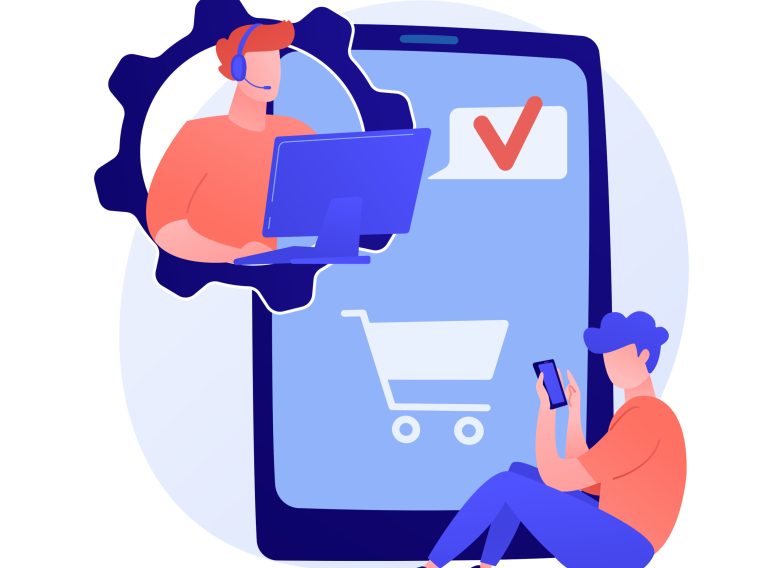 Call centre hotline, client support. Online helpline, problem solving, remote assistance. Telephone service, customer and assistant cartoon characters. Vector isolated concept metaphor illustration.